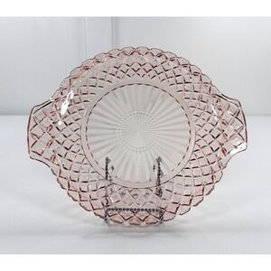 Vintage Pink Depression Glass Anchor Hocking Waterford Waffle Cake Plate 12"